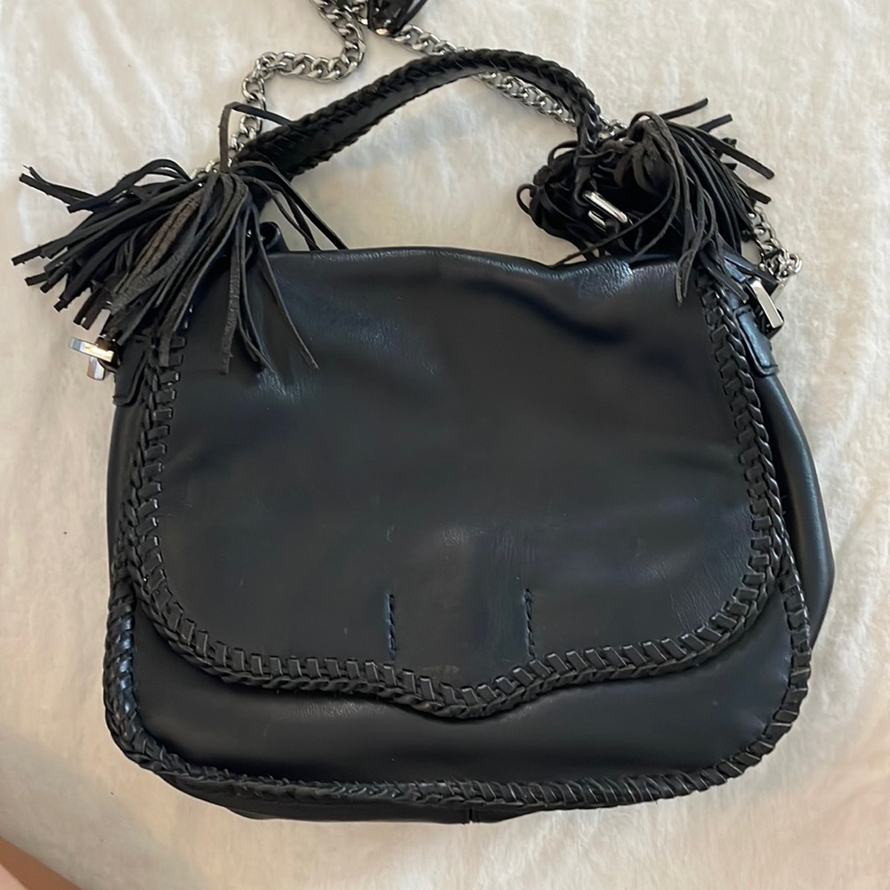 Rebecca Minkoff Black Stitching and Fringe Bag